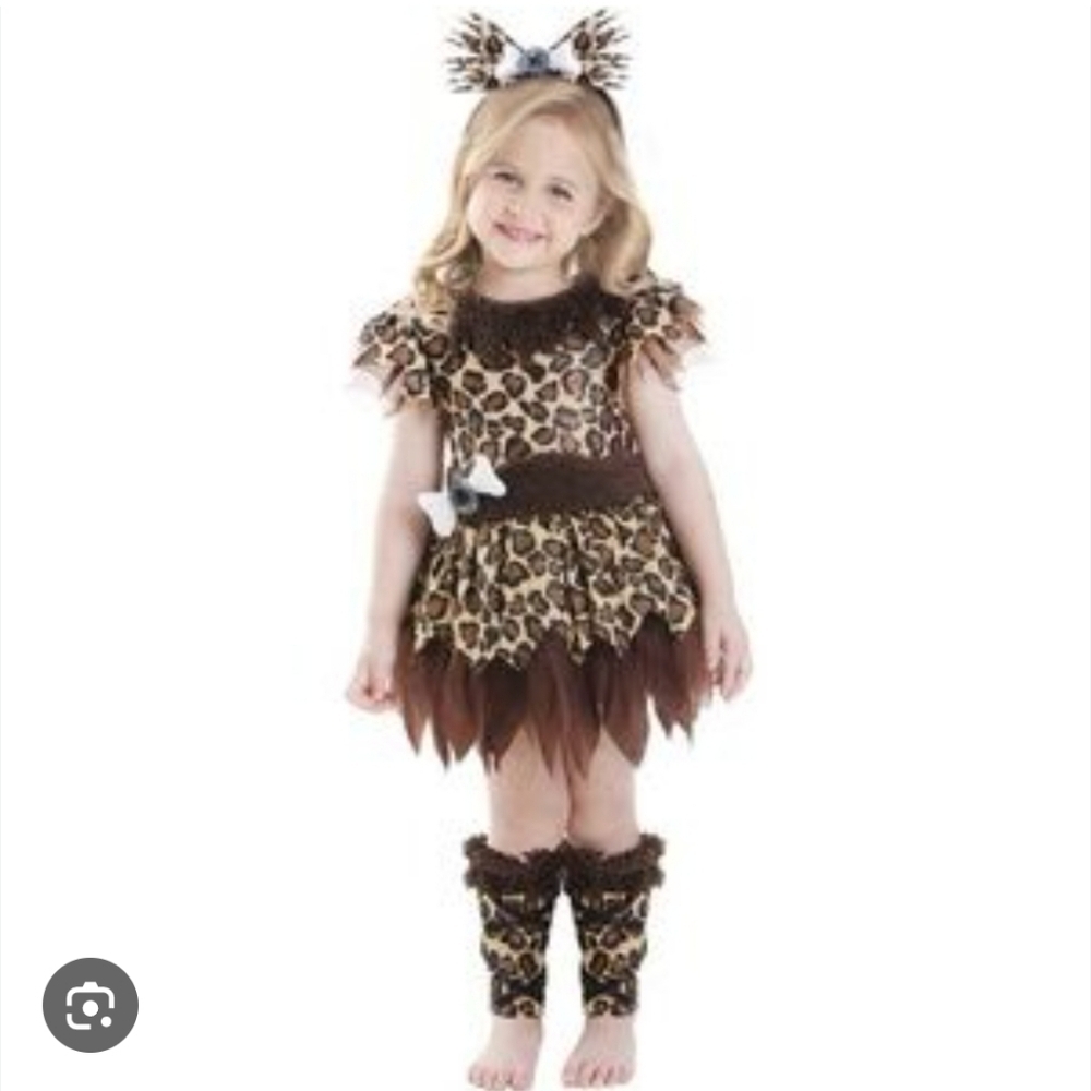 Cave Girl Kids Costume with Headband Leg Warmers- Size 3-4T NWT